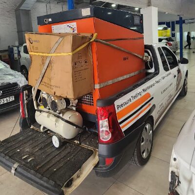 Company vehicle loaded for delivery
